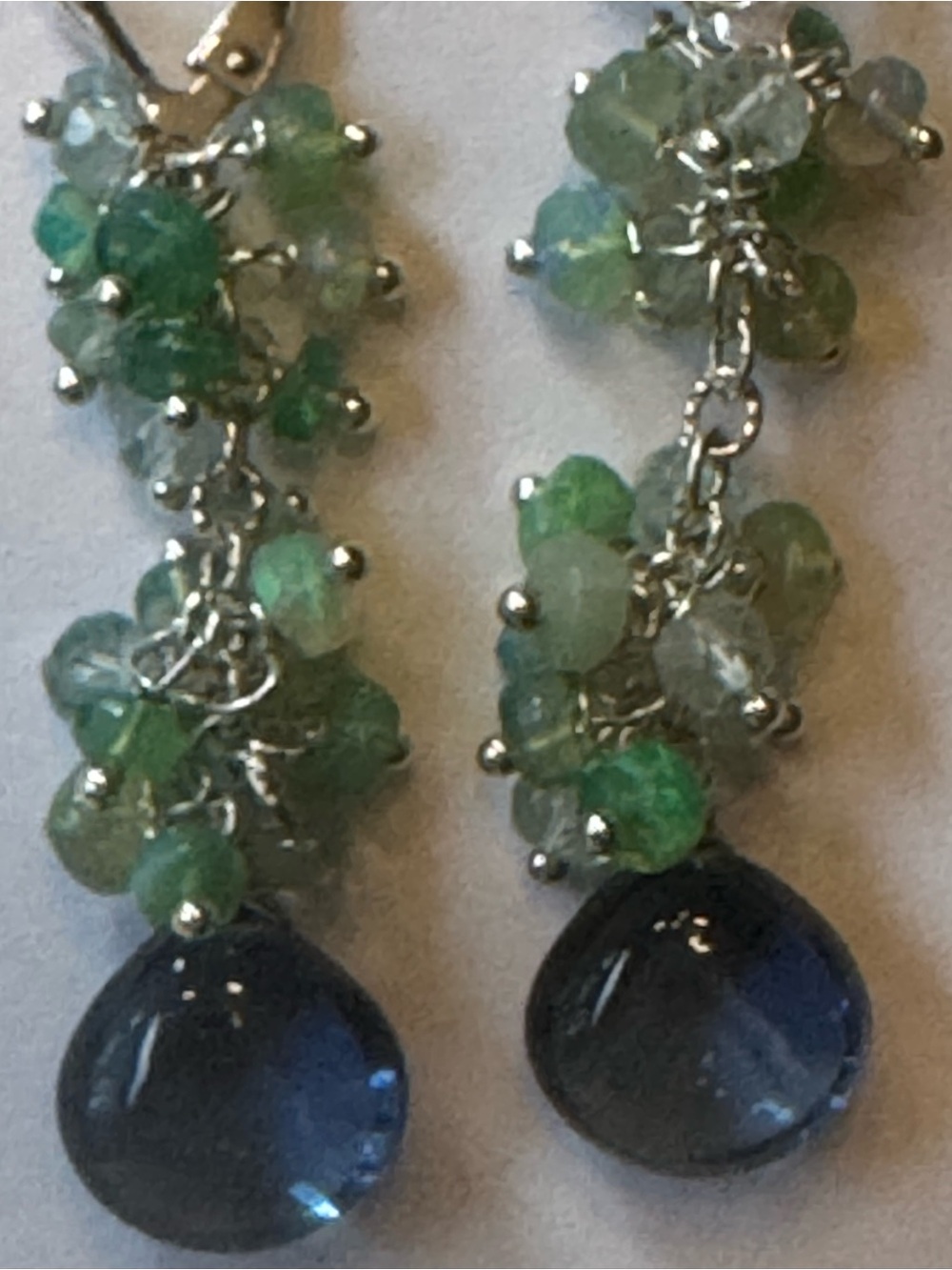 Blue Teardrop & Green Cluster Drop Earrings - Women Jewelry - Picture 3 of 3